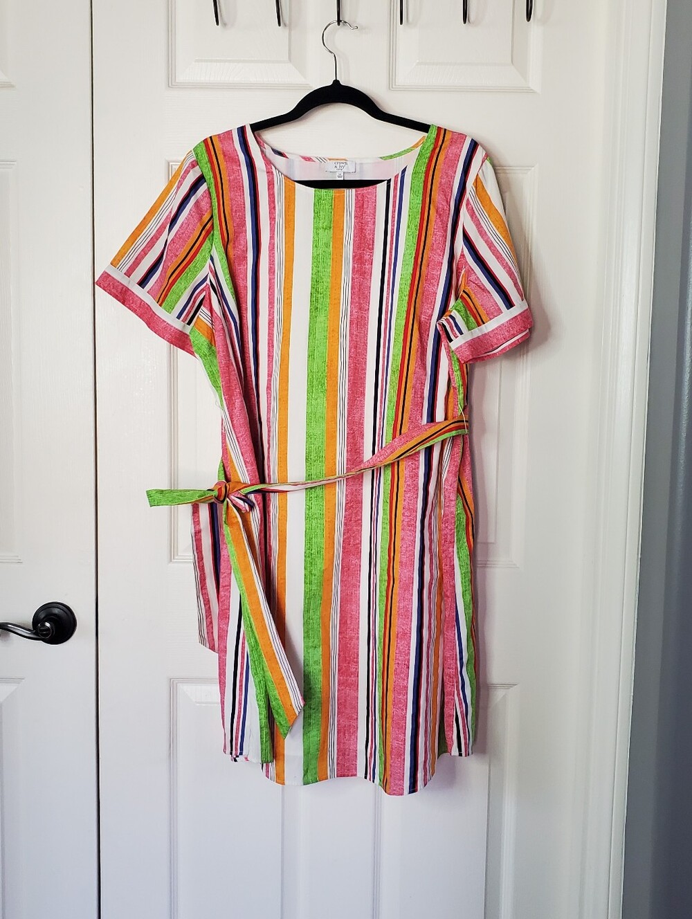 Crown & Ivy Frida's Garde Multicolor Vertical Stripe Tunic Midi Dress Summer 1X